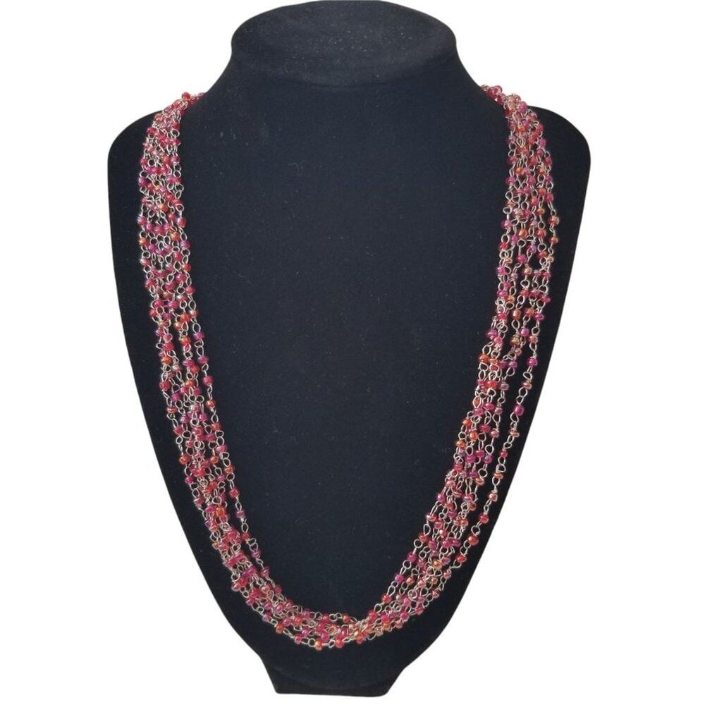 Red & Silver Six Layer Beaded‎ Necklace 36"